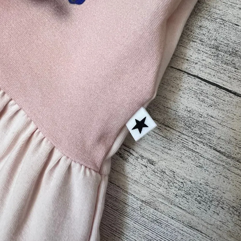 Molo Dress Baby Girls 6M Pink Rolling Friends Graphic Ruffle Hem Organic Cotton